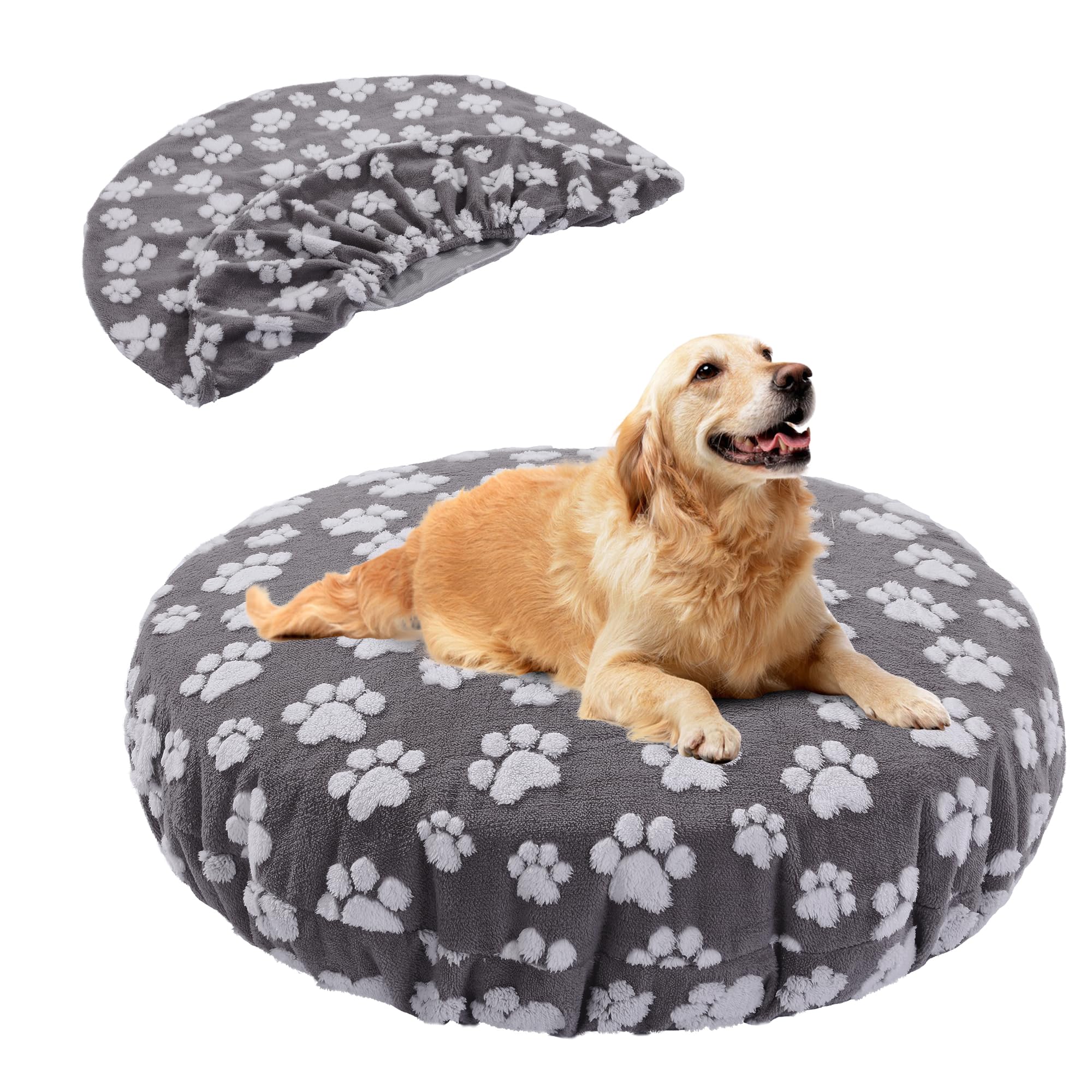 BALAPET paw print round bed cover in soft gray keeps bedding clean and cozy