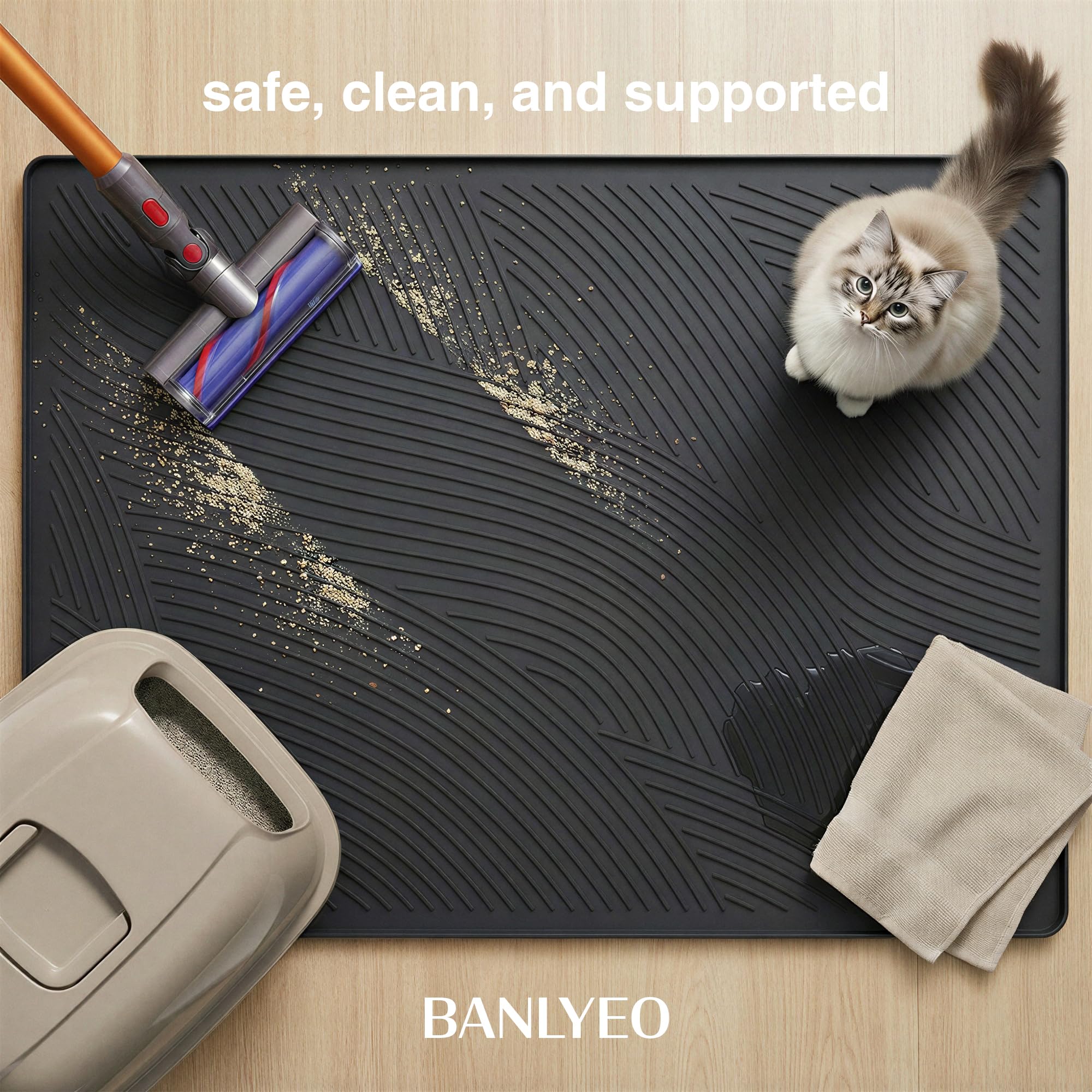 BANLYEO cat litter box mat large 34x22 floor protection and tidy setup