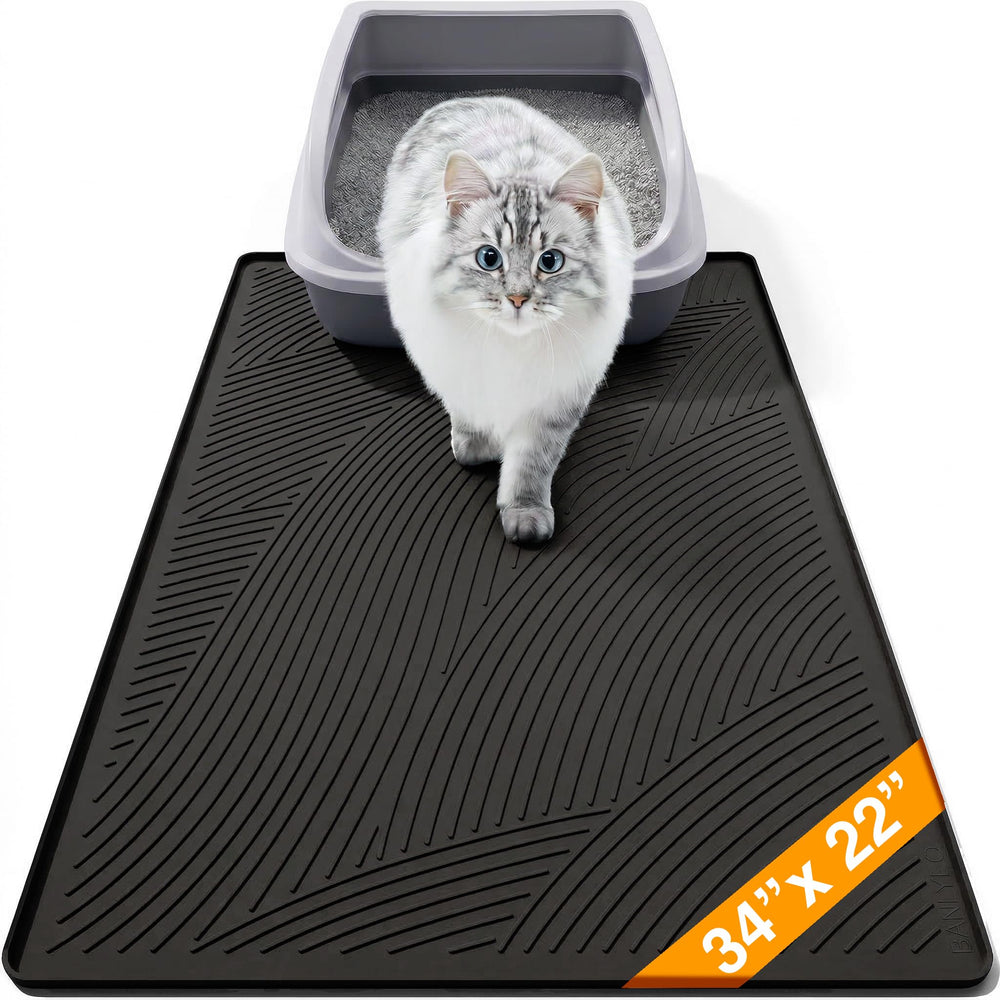 BANLYEO cat litter box mat large 34x22 front view showing waterproof silicone surface for easy cleaning