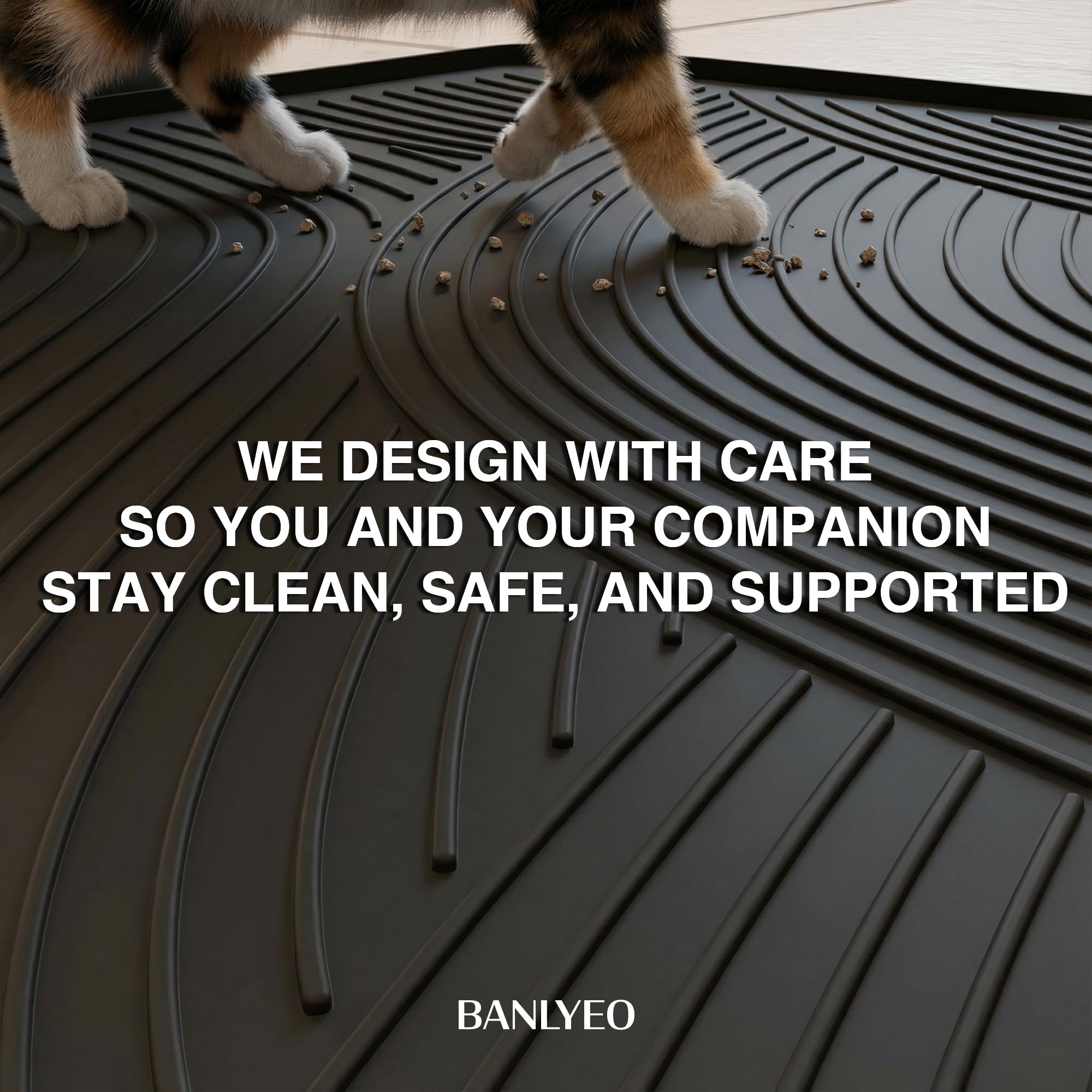 BANLYEO cat litter box mat large 34x22 non-toxic silicone safe for pets