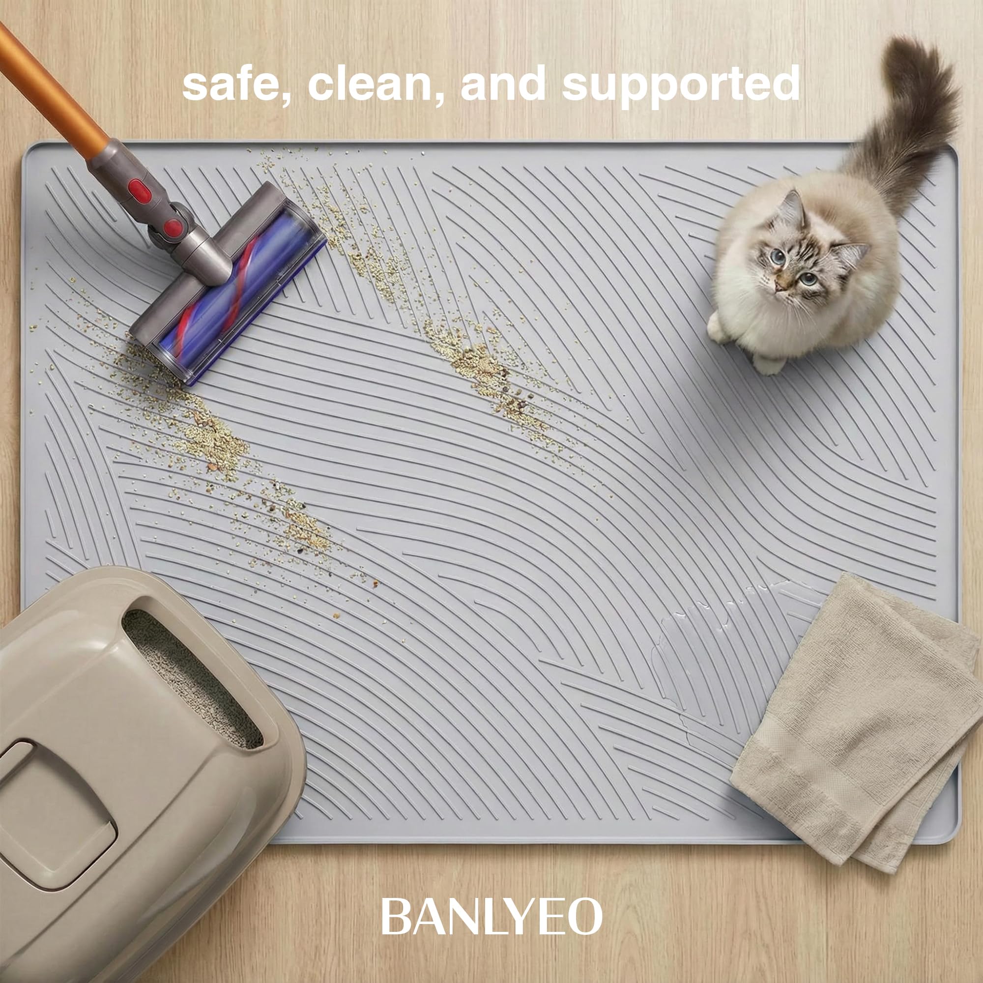 BANLYEO cat litter mat large dirt-trap close-up highlights litter capture