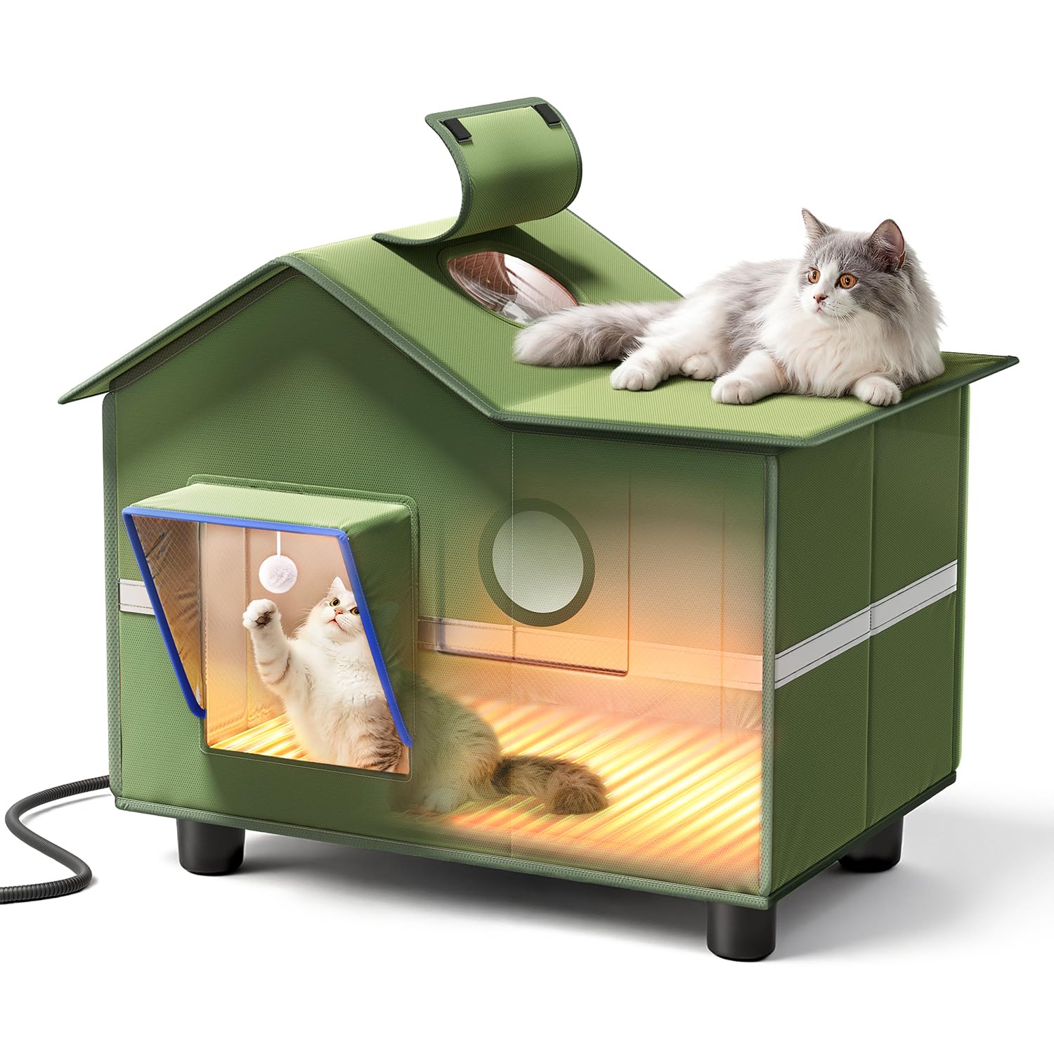 Banxye heated cat shelter interior showing spacious lounge area for large cats.