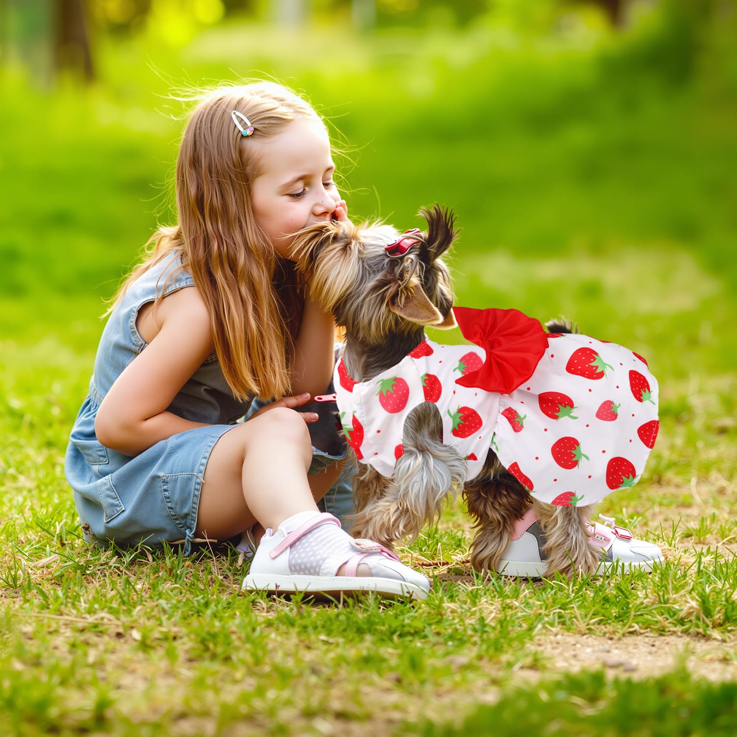 Baobecute strawberry print dress for small dogs, ready for cute photoshoots and parties.