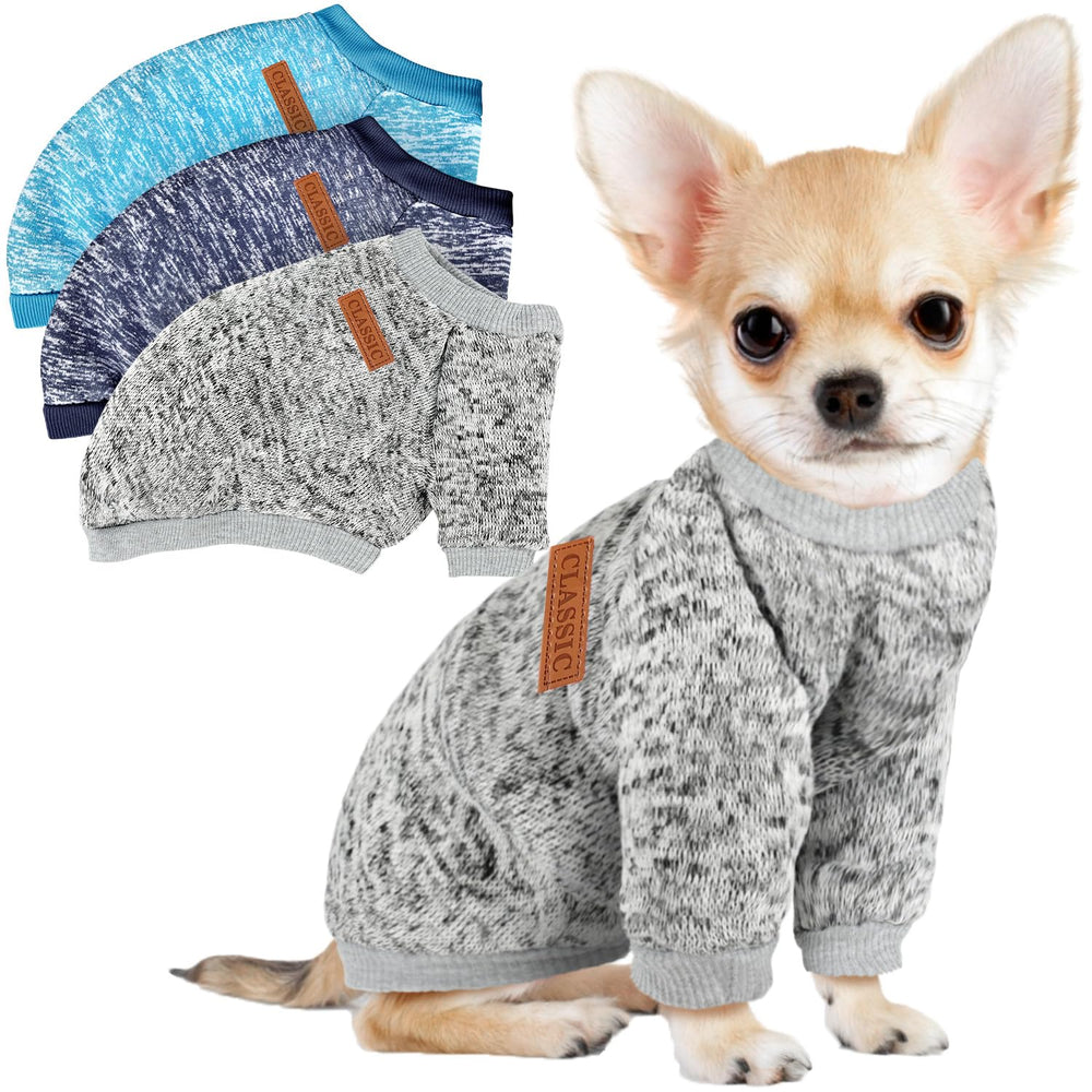 Baobicute 3-pack small dog sweaters keep pets warm during winter walks.
