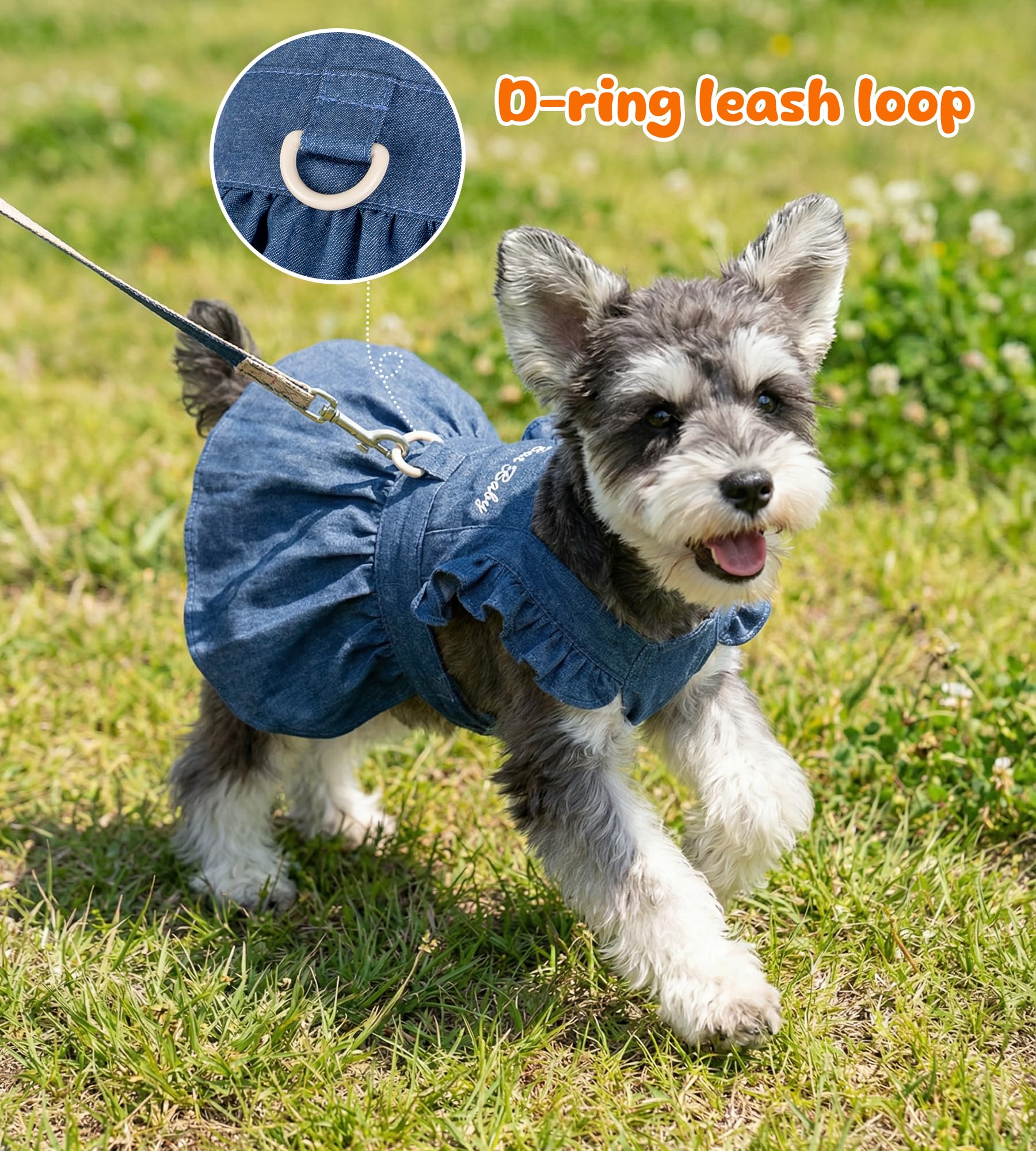 Baobicute denim dress with belly Velcro closure allows quick dressing.