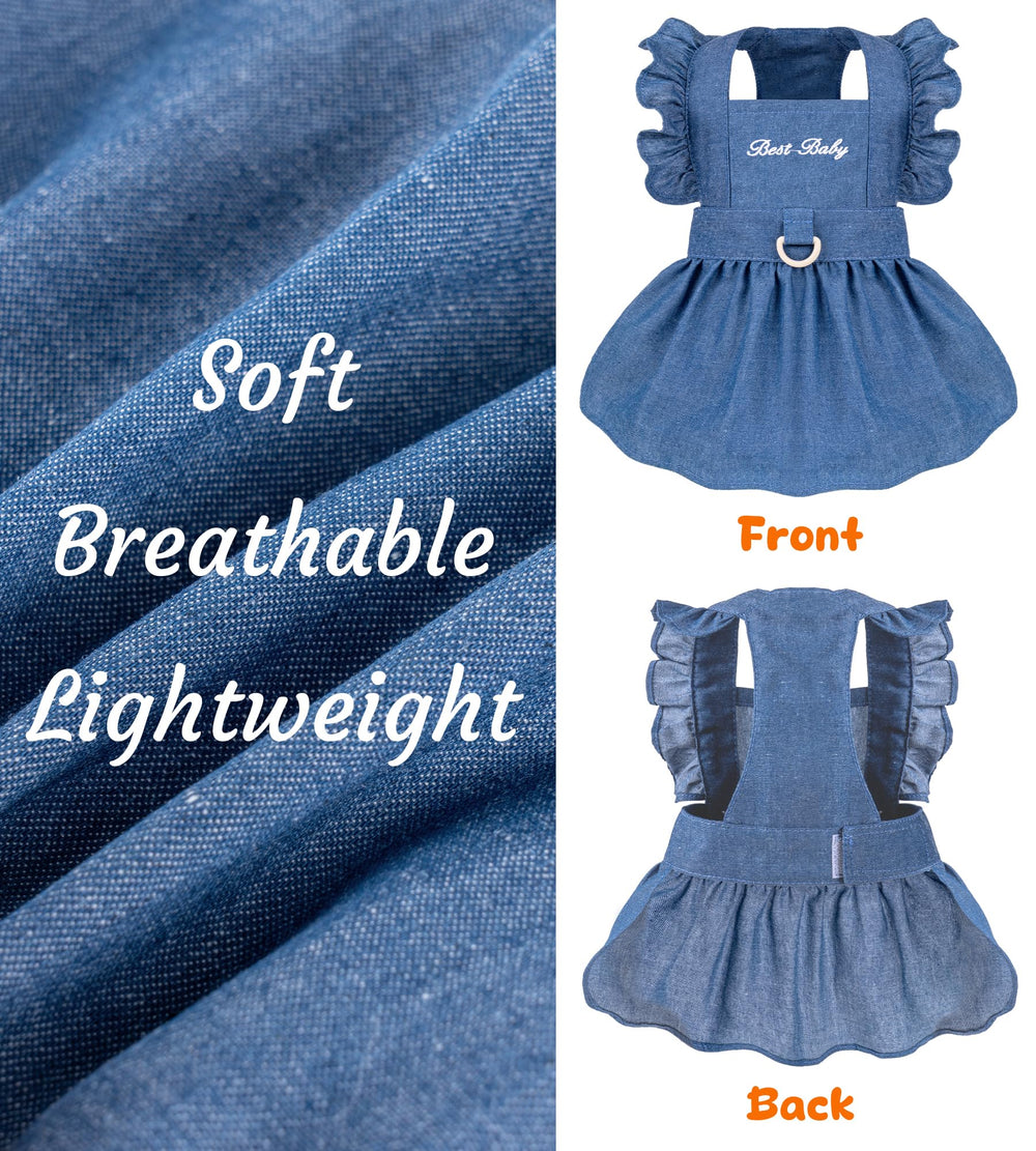Baobicute denim dress features easy-dressing design for busy mornings.