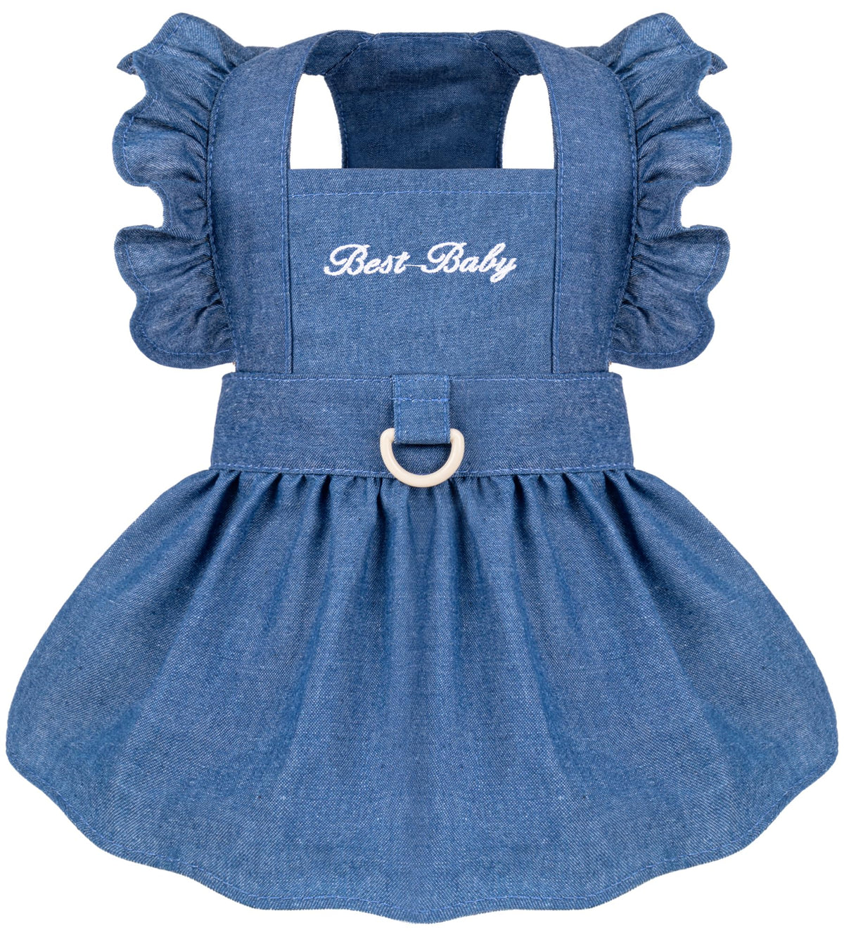 Baobicute denim dress with flutter sleeves adds chic style for daily walks.