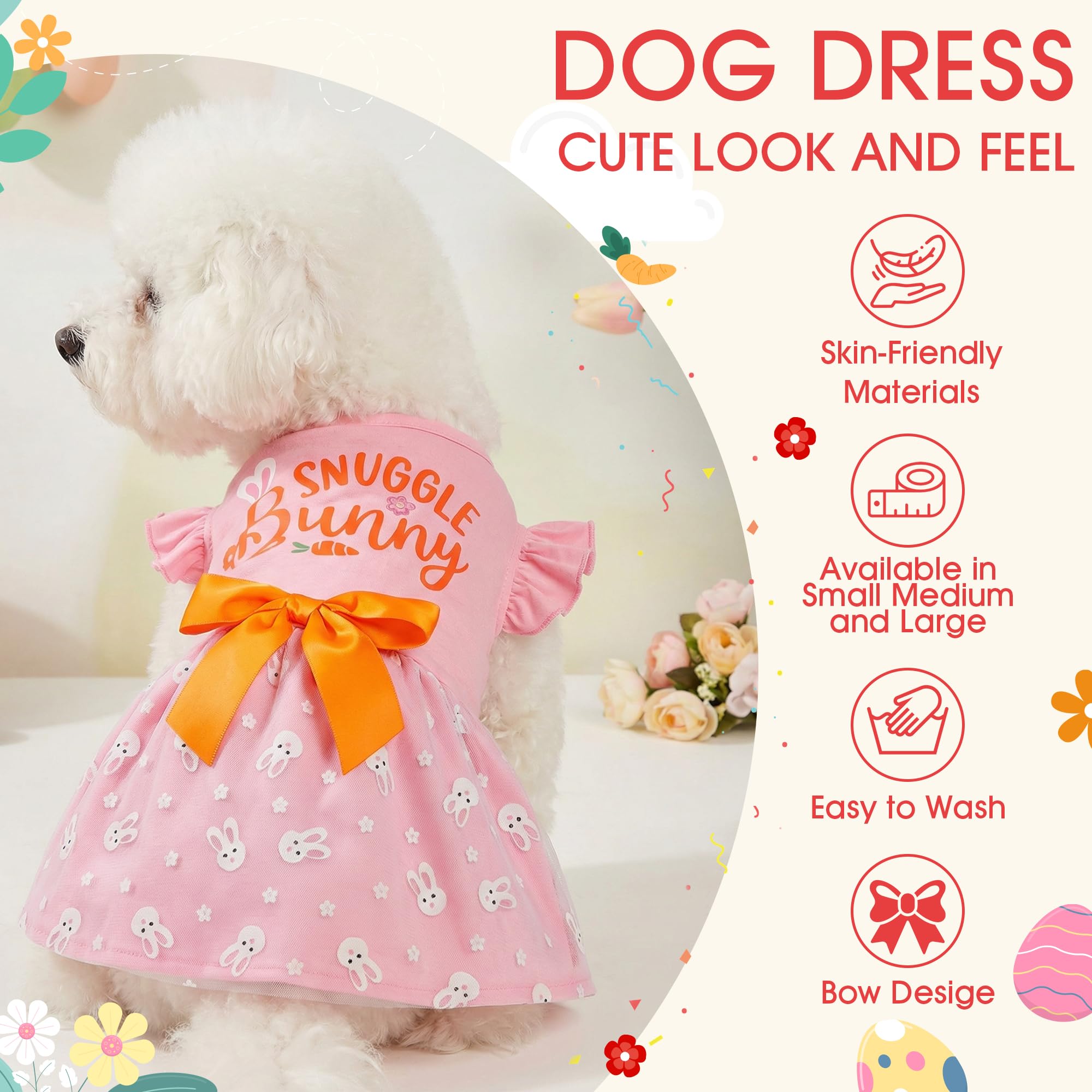 BAOBICUTE pullover Easter dress offers easy on off for dogs.