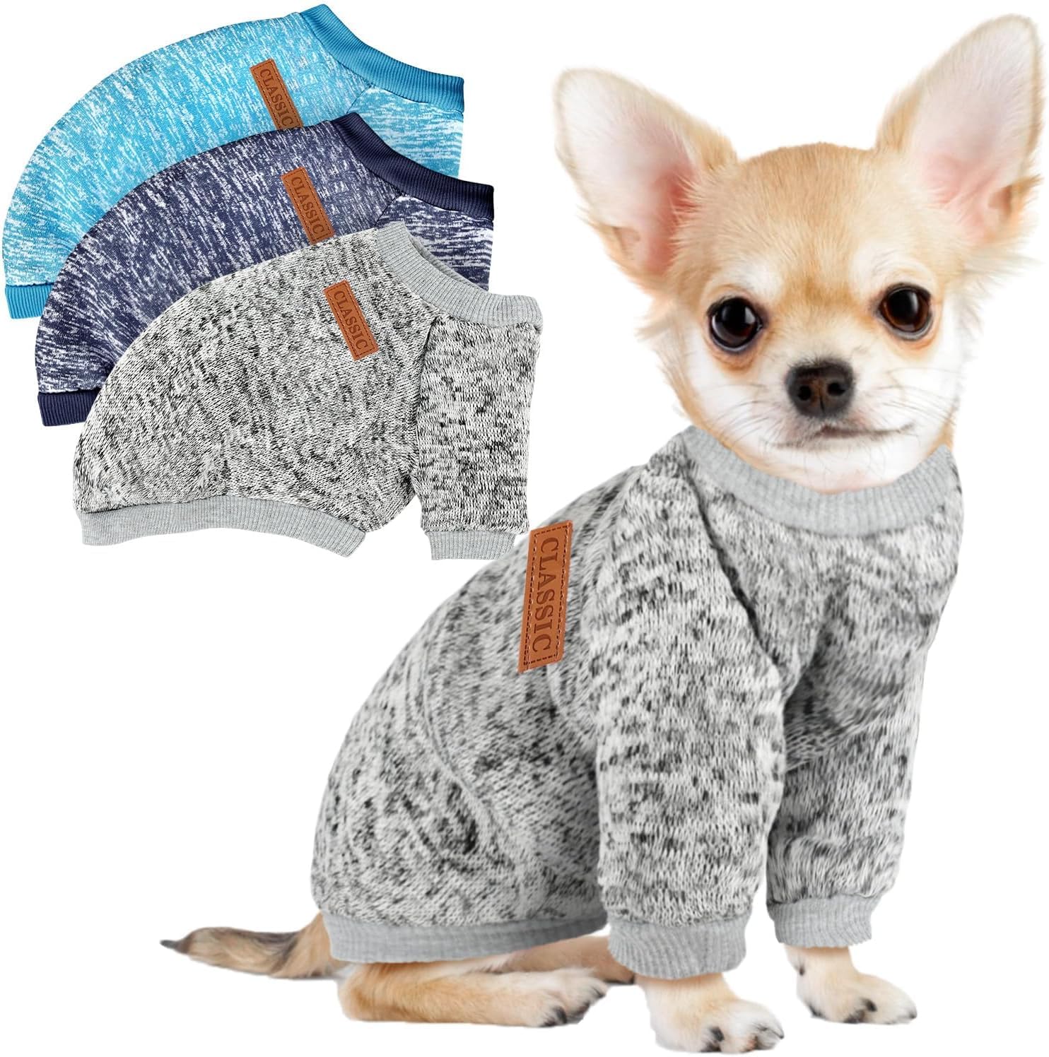 Baobicute dog sweater in winter soft design keeps small dogs warm.