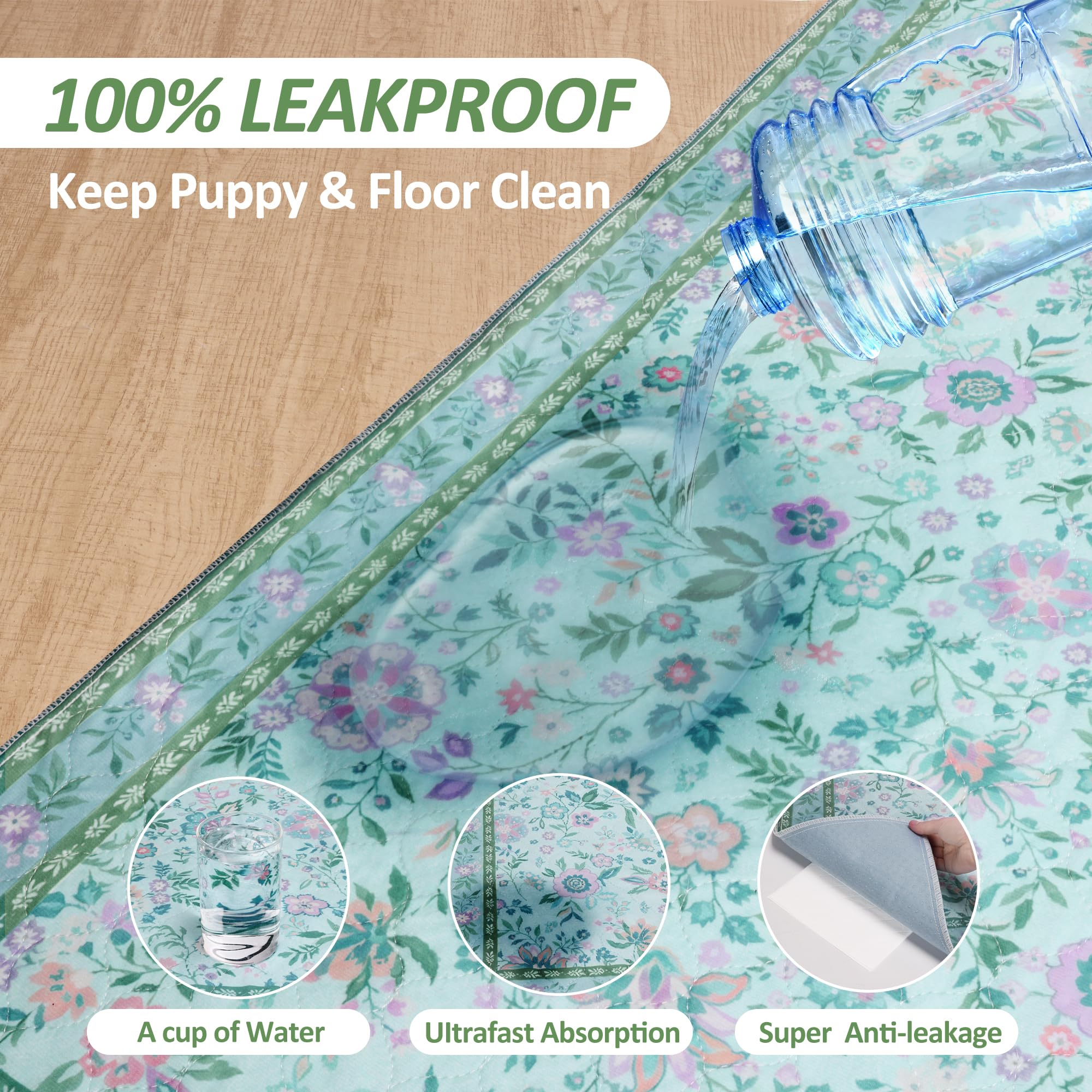 Baodan dog pad with garden print blends with home decor and absorbs mess.