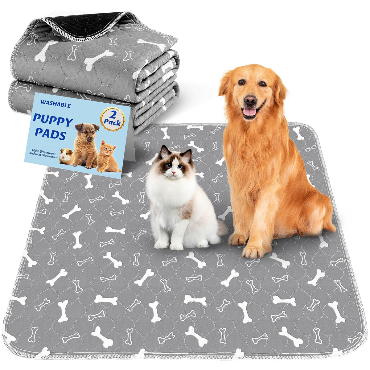 Baodan two-pack large gray dog pads pack-shot for easy storage and planning.
