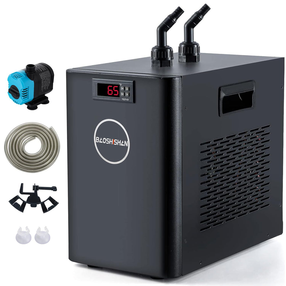 BAOSHISHAN Aquarium Chiller front view showing compact, reliable tank cooling