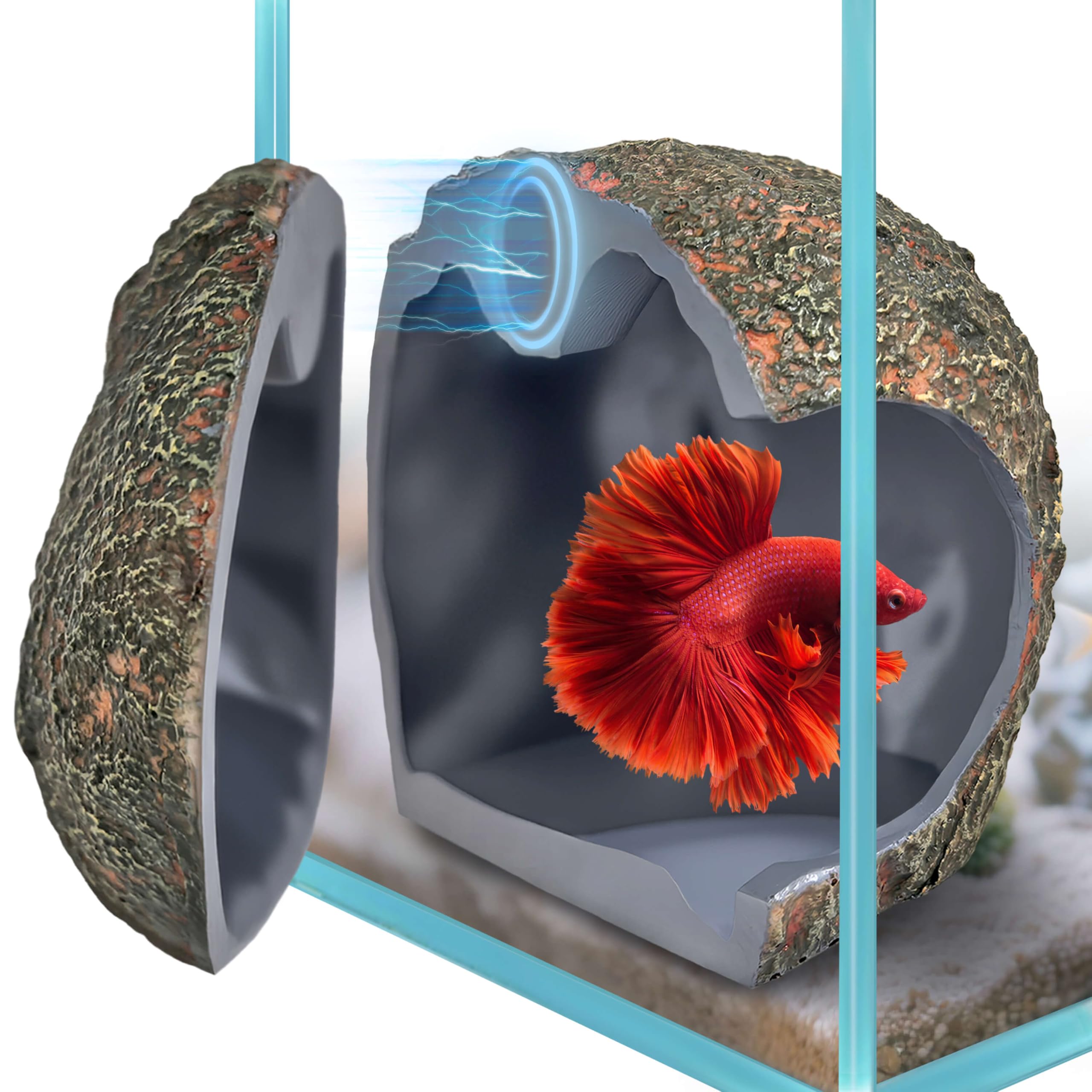 BaoZqua 3rd-Gen magnetic aquarium cave mounted on glass for a secure hideout