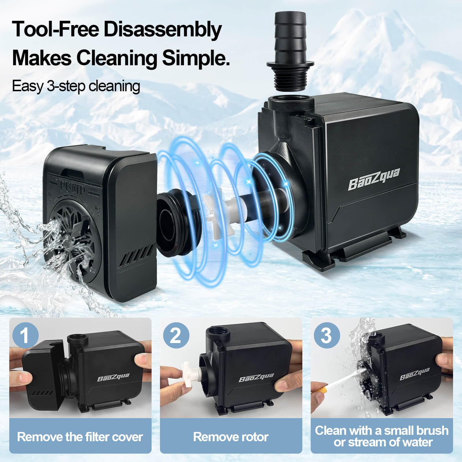 BaoZqua compact dimensions fit tight spaces in aquariums or ponds.