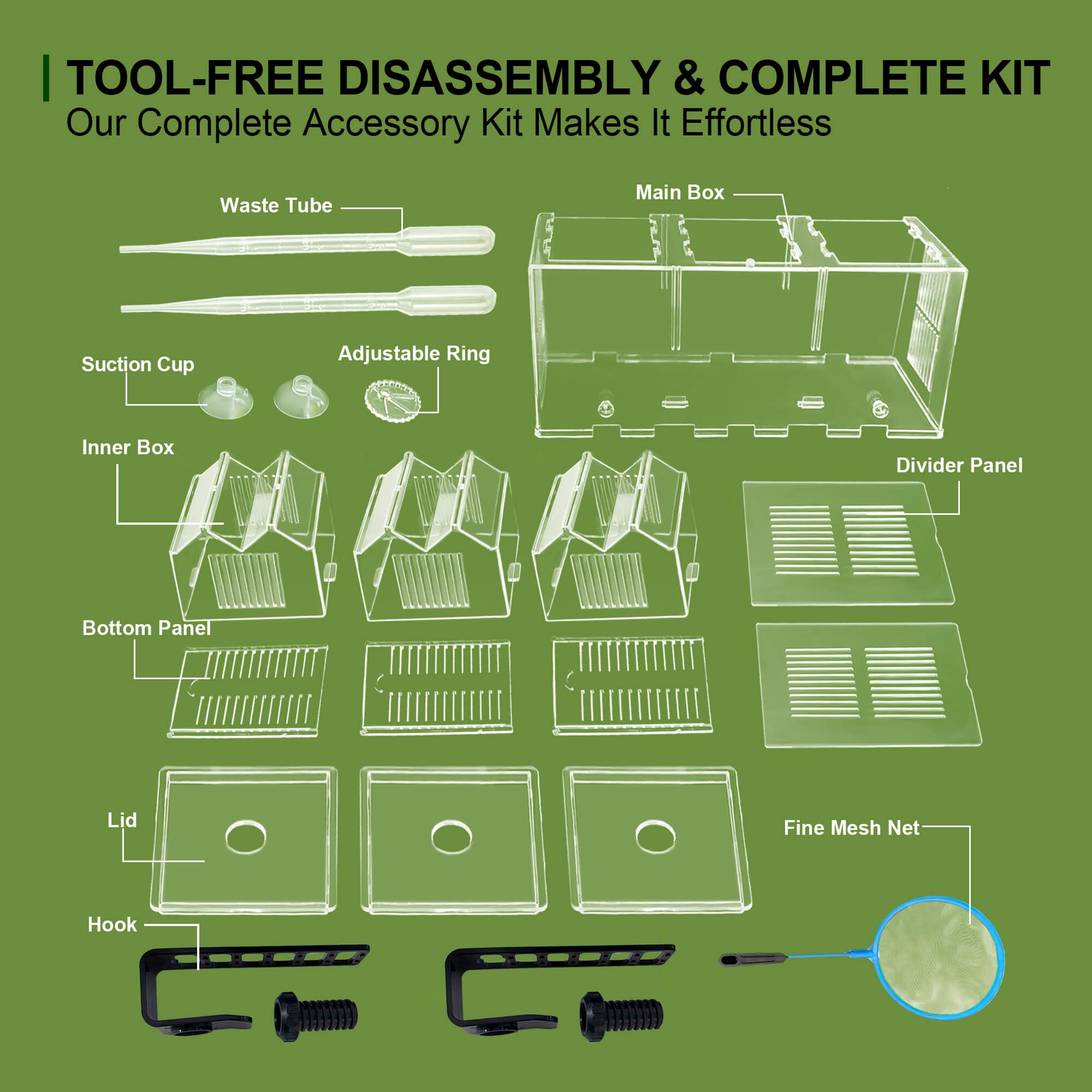 BaoZqua complete kit includes net, pipettes, and bottom tray