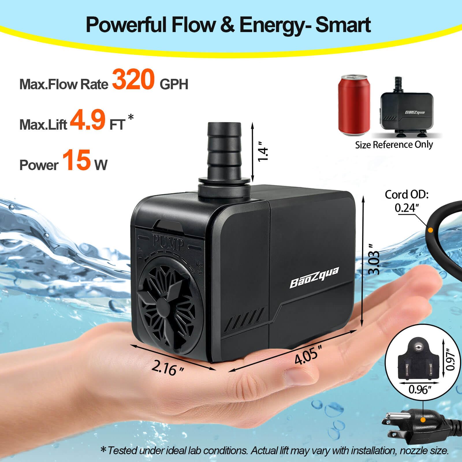 BaoZqua quiet flow adjustable pump for peaceful fountain operation.