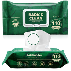 Bark & Clean dog wipes pack front showing eco-friendly packaging and product name.