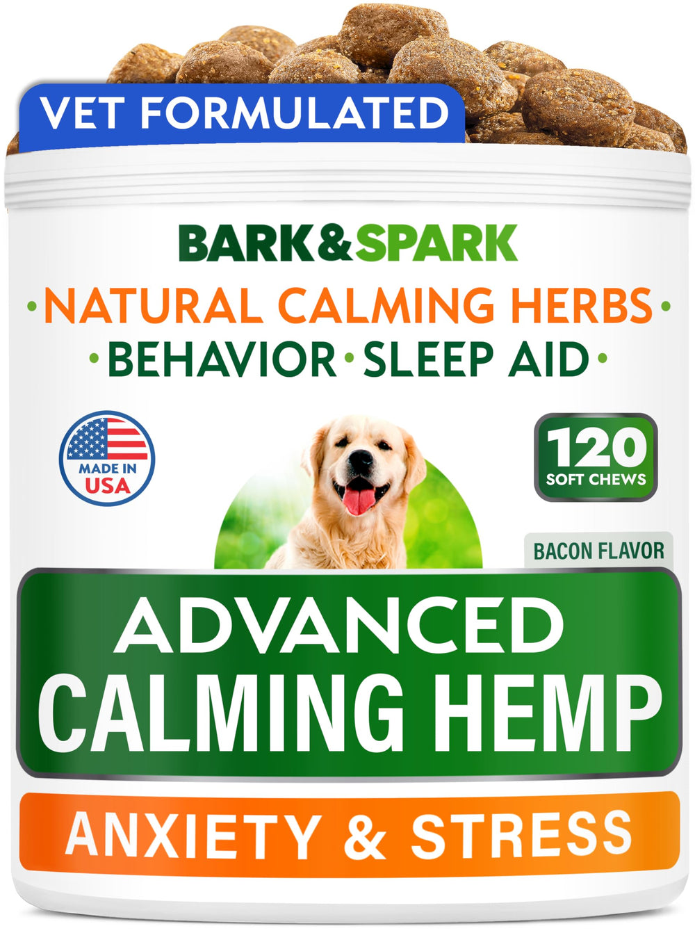 BARK&SPARK calming treats bag on display to support dogs during stress