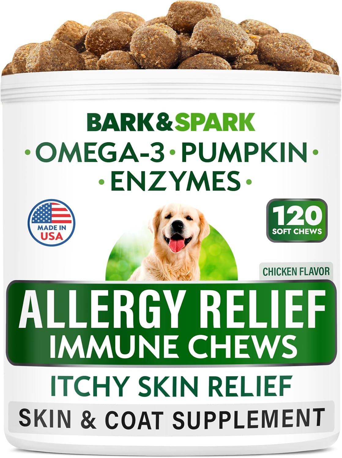 BARK&SPARK allergy chews pack shot showing daily use