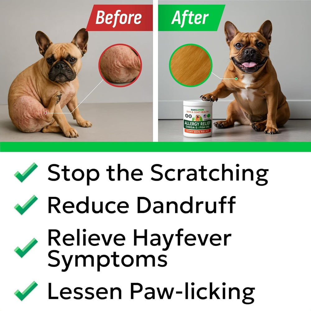 Packaging side view of BARK&SPARK dog allergy relief chews.