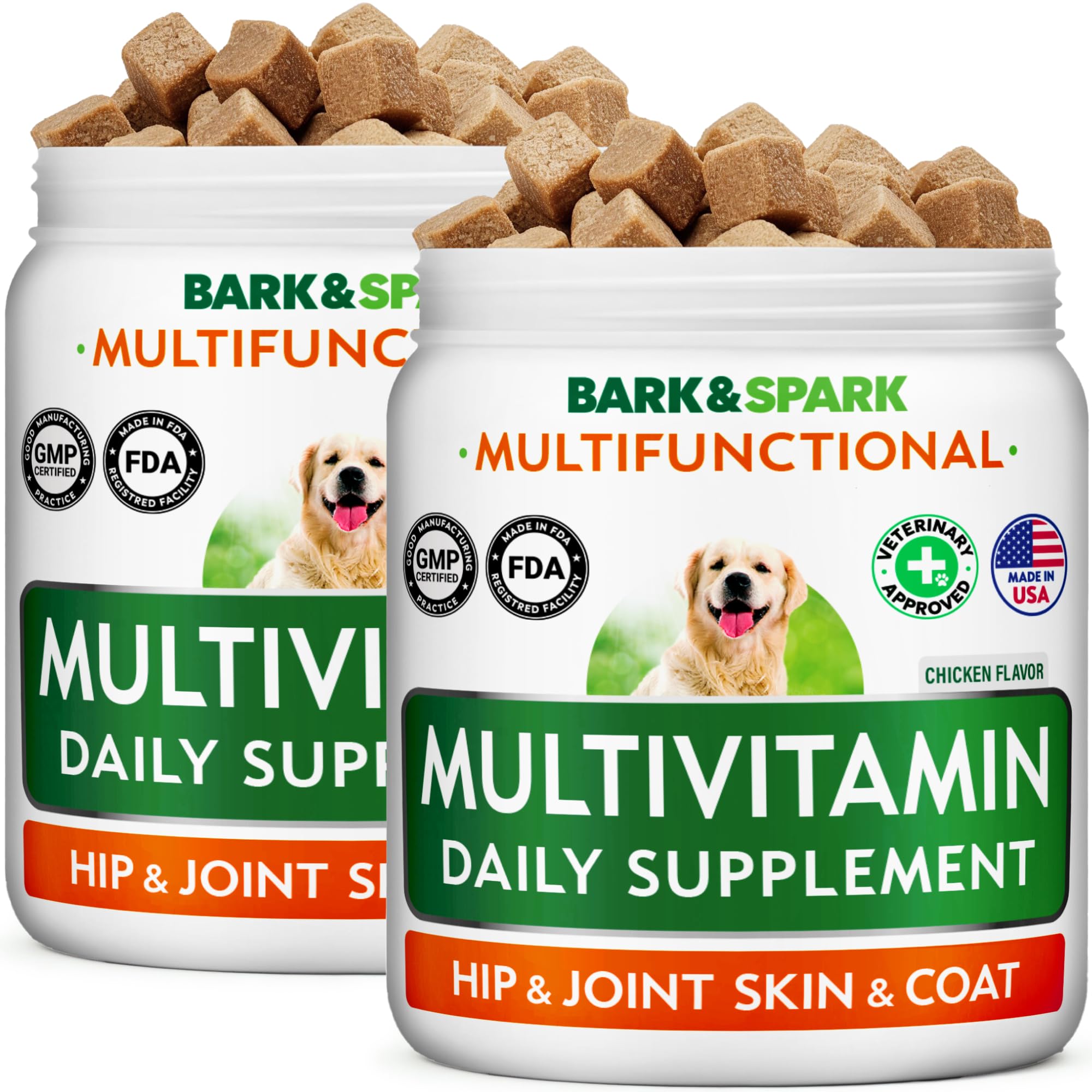 BARK&SPARK dog multivitamin chews packaging highlighting a complete wellness blend for dogs