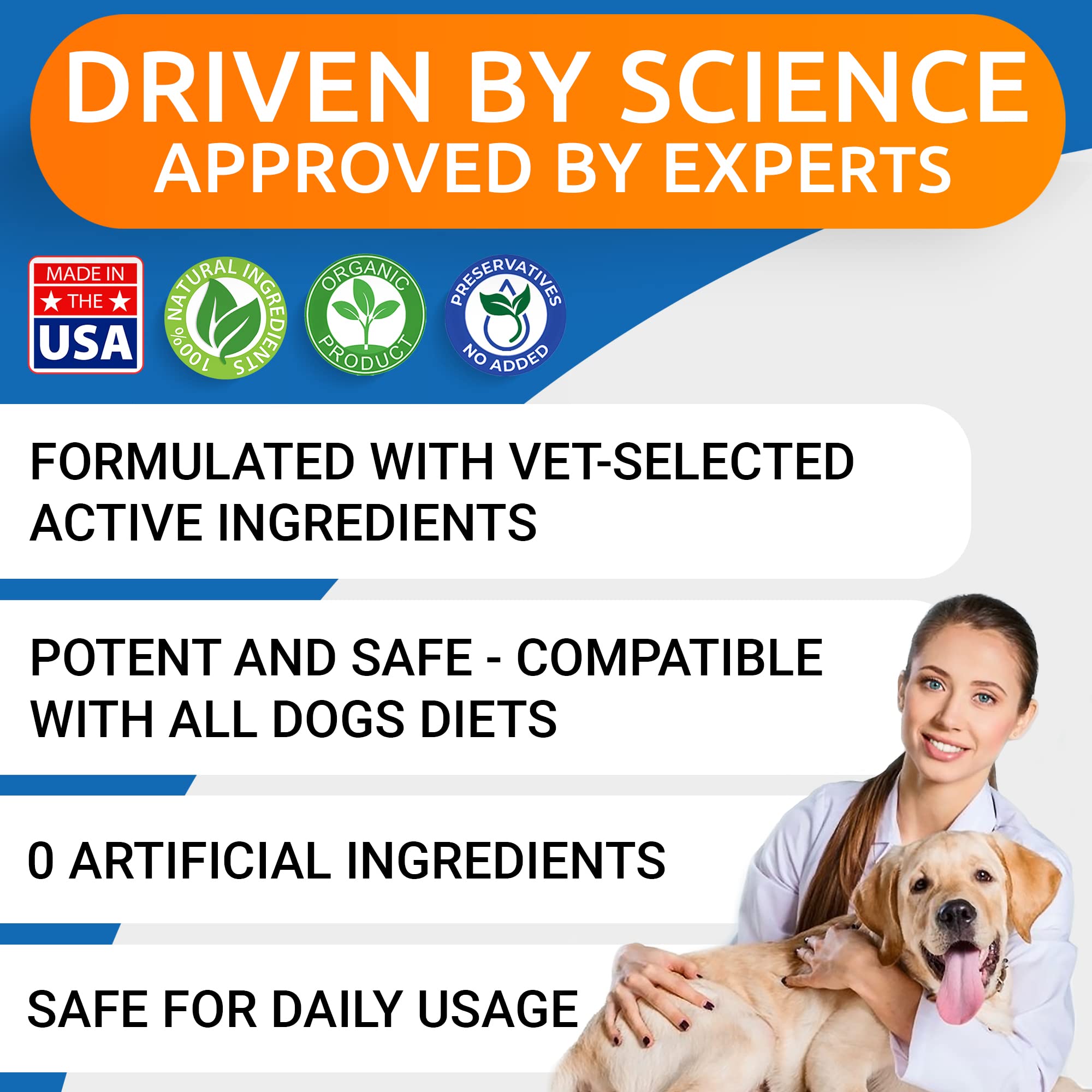 Joint illustration showing BARK&SPARK ingredients like glucosamine, chondroitin, and MSM.