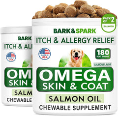 BARK&SPARK Omega3 dog chews front pack highlights skin and coat health while easy to feed
