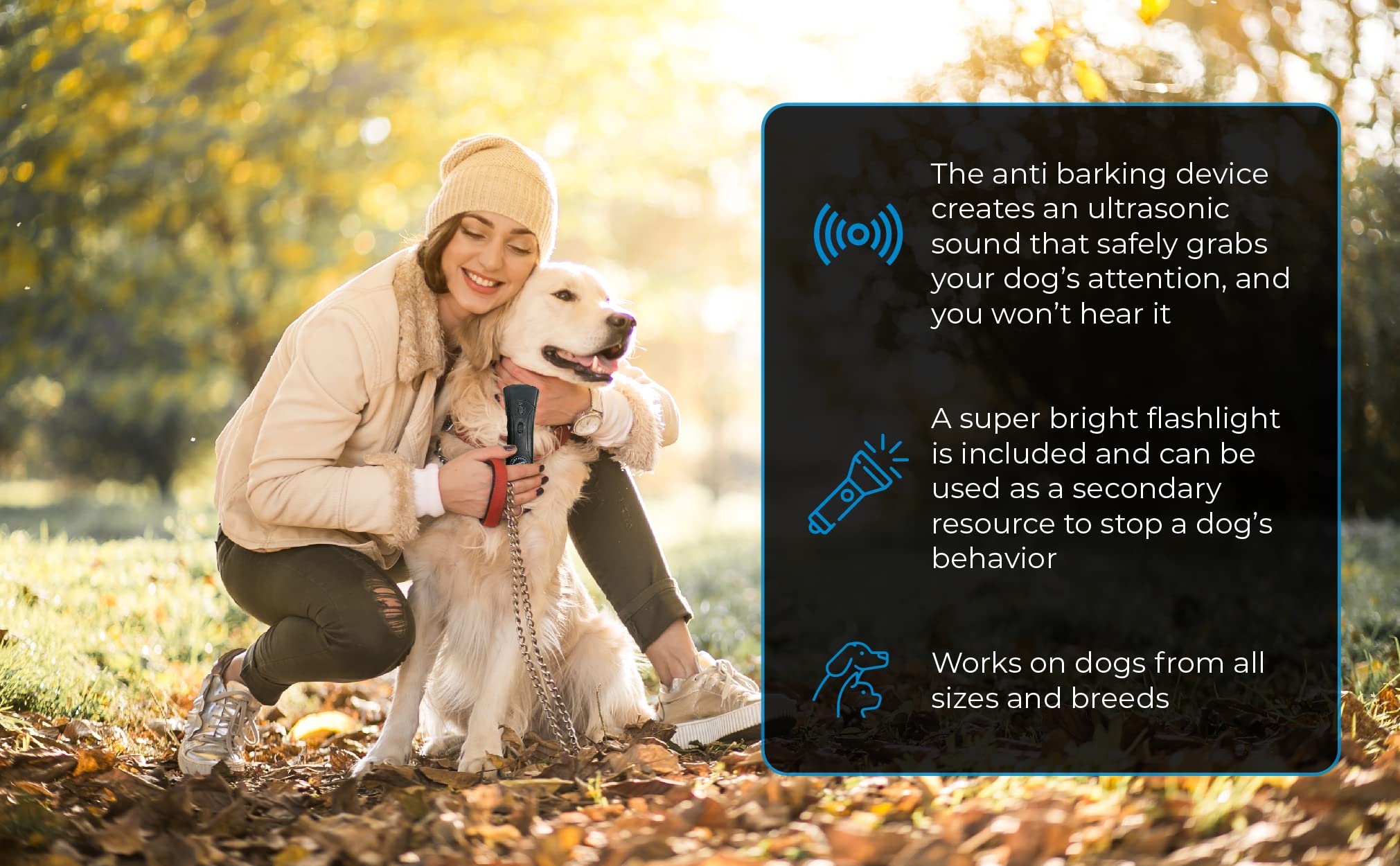 Bark Begone in action helps reduce barking during walks.