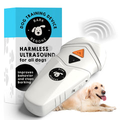 Bark Begone Ultrasonic Deterrent front view shows humane training signal for calmer dogs