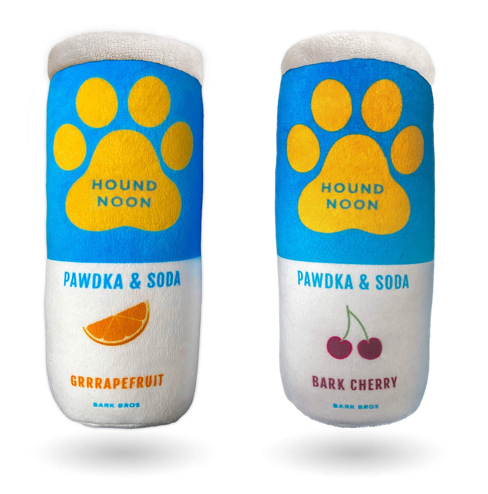 Bark Bros Hound Noon two-pack plush squeaky dog toys for interactive playtime.
