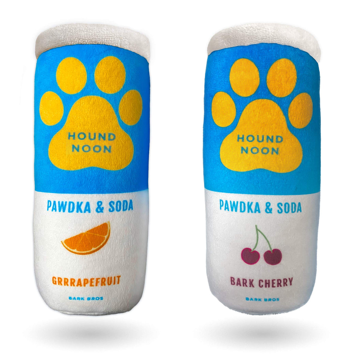 Bark Bros Hound Noon two-pack plush squeaky dog toys for interactive playtime.