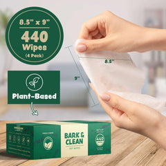 Bark & Clean bamboo wipes, 110-count pack for convenient home grooming.