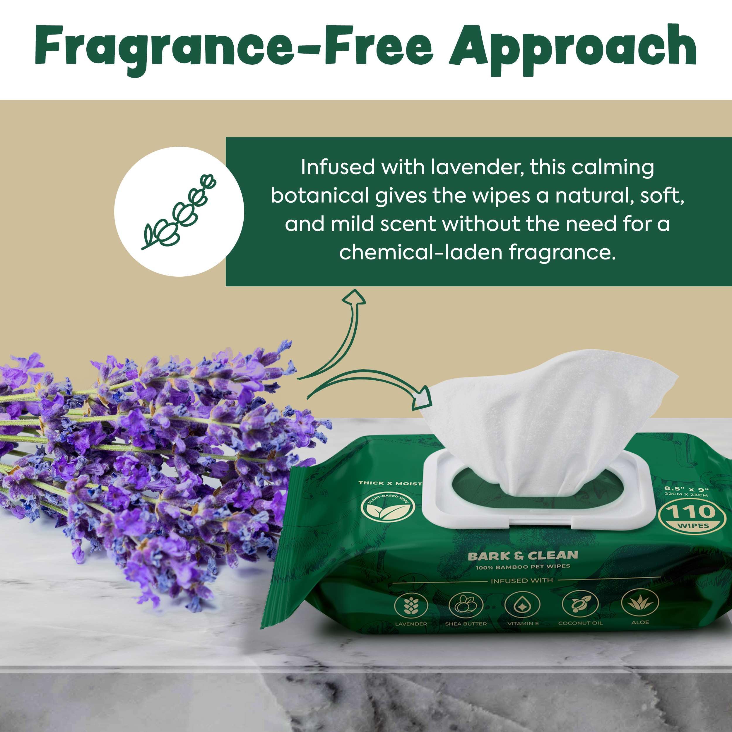 Eco-friendly, compostable material used in Bark & Clean wipes.