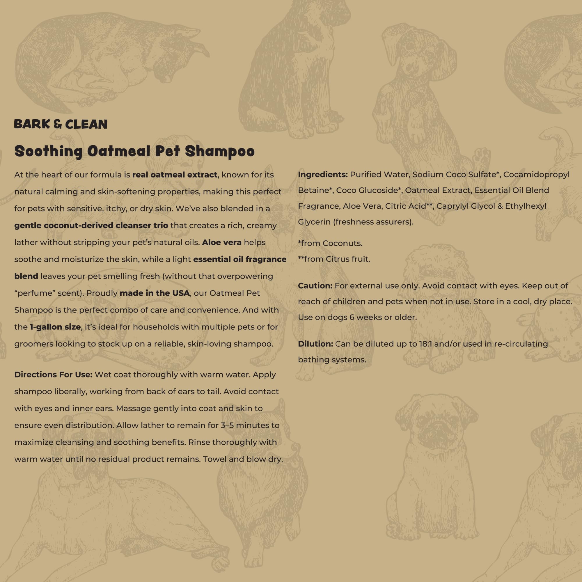 Bark & Clean oatmeal shampoo with pump for easy bath-time measuring.