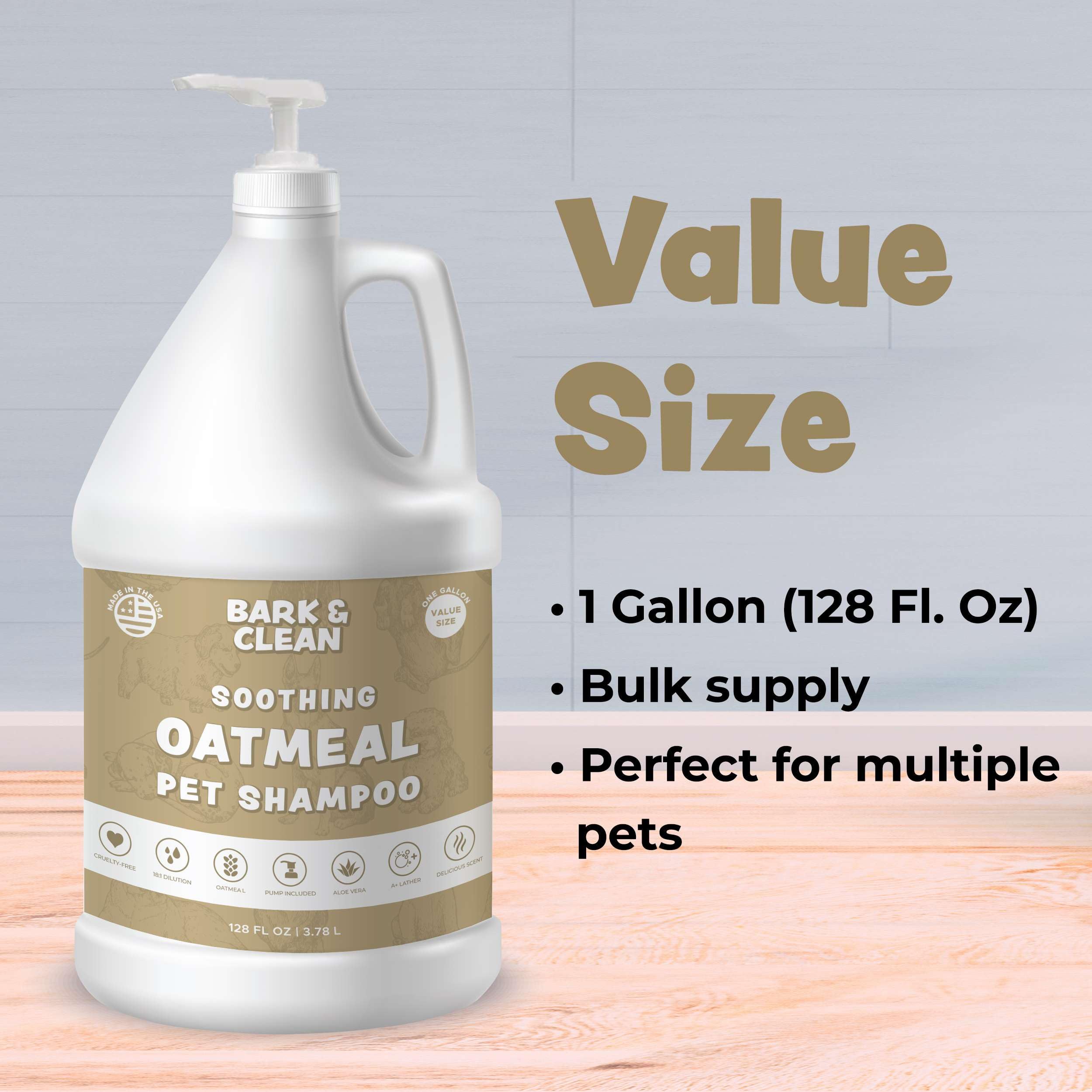 One-gallon Bark & Clean shampoo bottle label for easy storage.