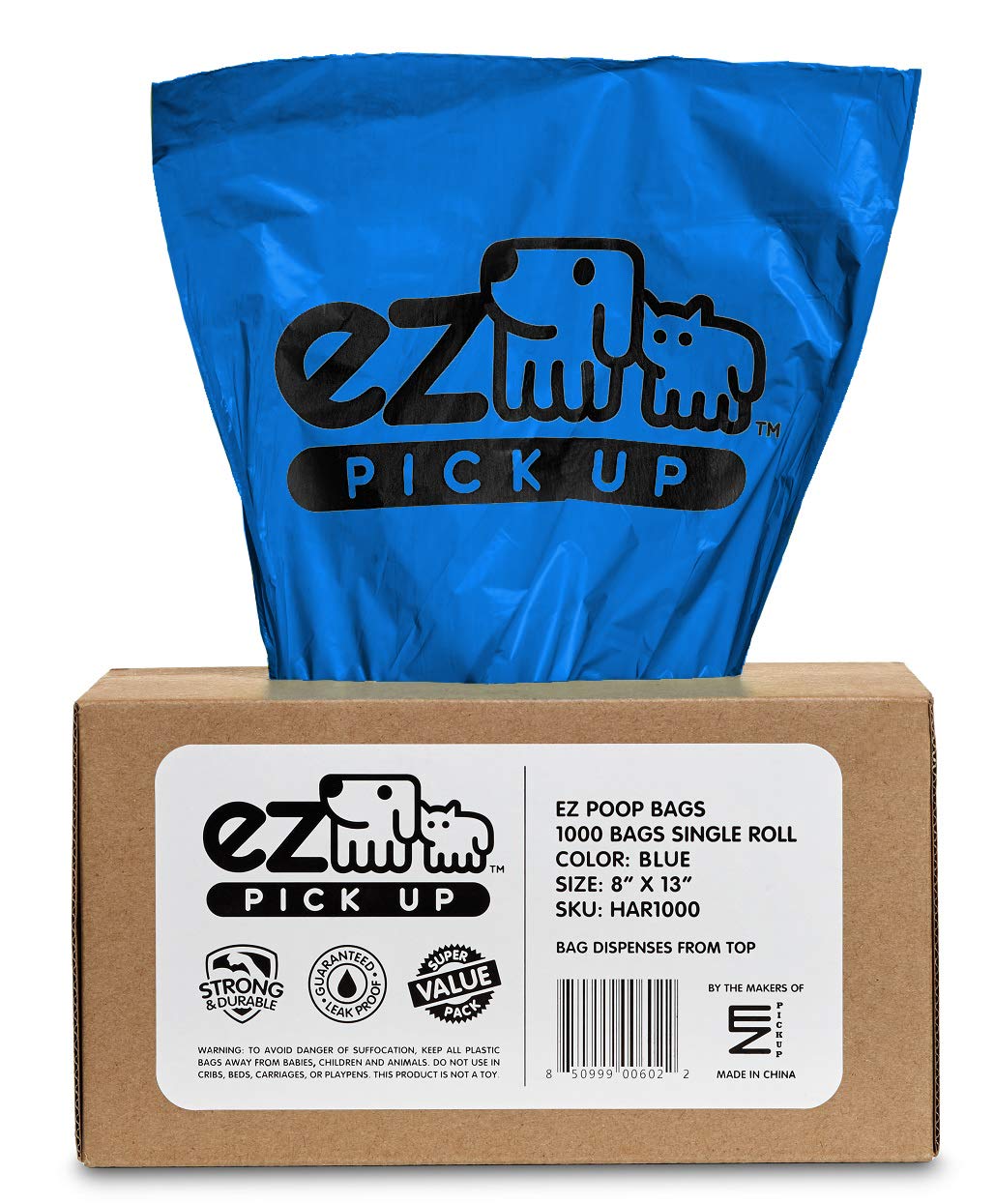 Bark EZ Pickup roll of 1000 unscented bags keeps waste discreet.