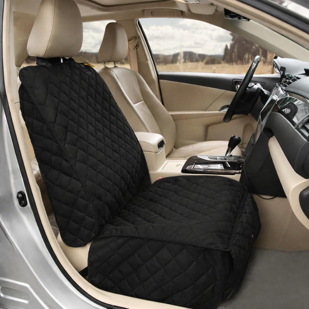 Bark Lover deluxe-front-seat-cover-waterproof protects seats on muddy trips.