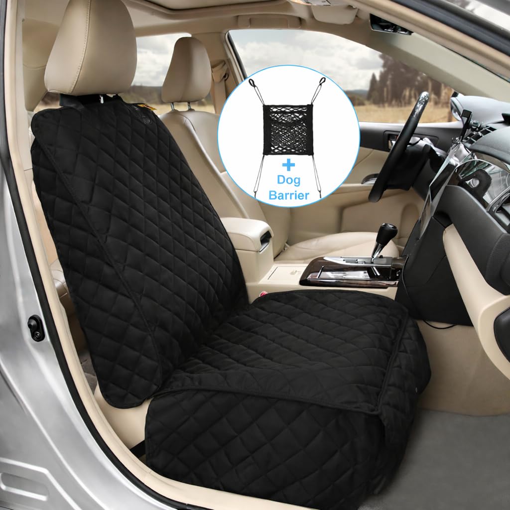 Bark Lover front-seat-cover-large-pocket-storage keeps leashes and toys handy.