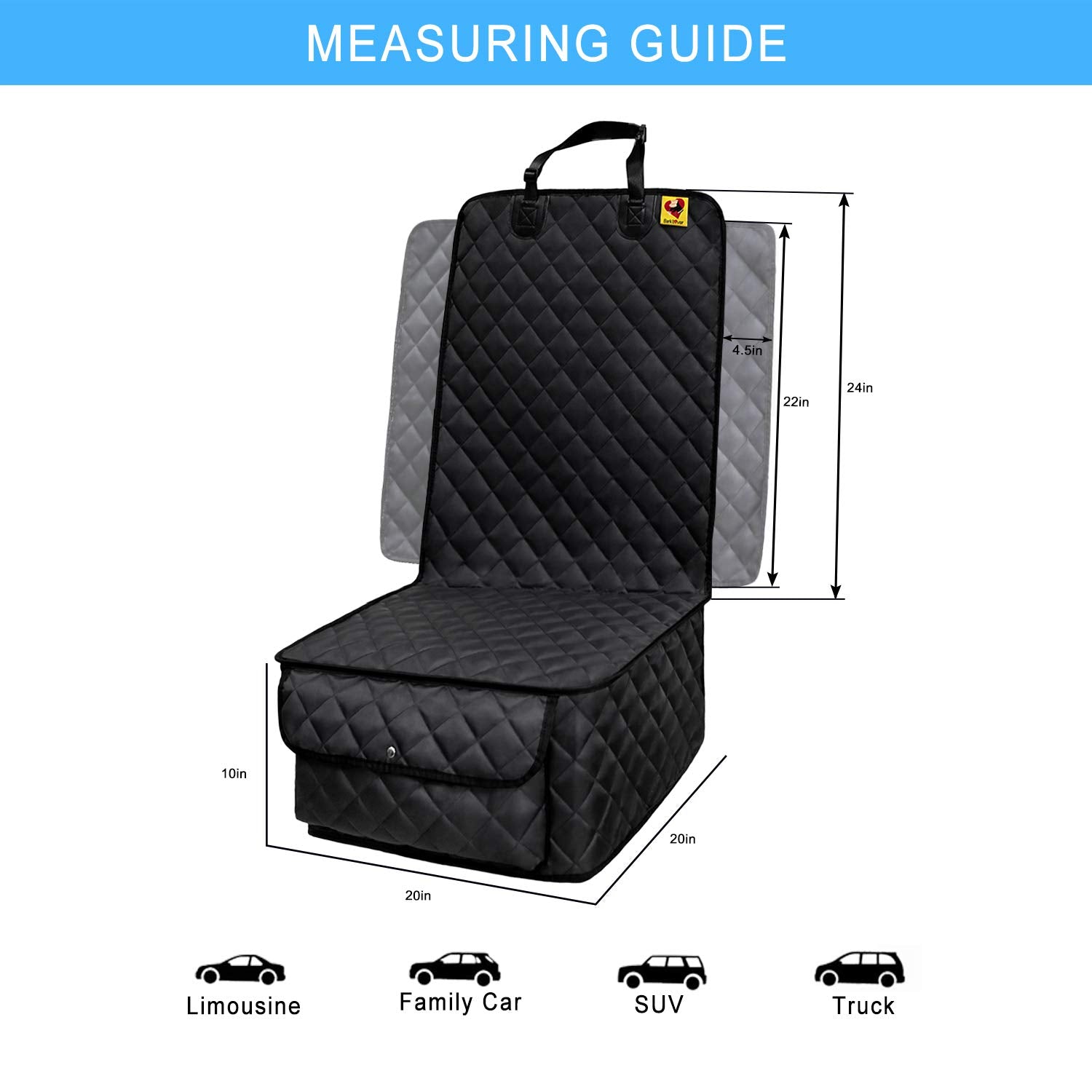 Bark Lover front-seat-cover-nonslip-back prevents shifting for safer driving.