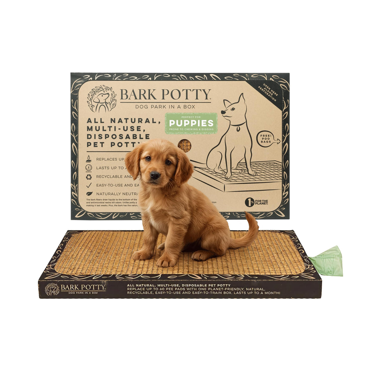 Bark Potty puppy potty setup for easy indoor training and space saving.