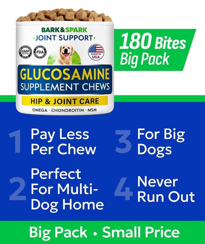 Dog running with Bark&Spark chews nearby highlighting active lifestyle support.