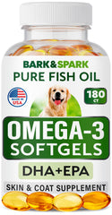 BARK&SPARK Omega-3 dog softgels bottle offers convenient daily skin and joint support.
