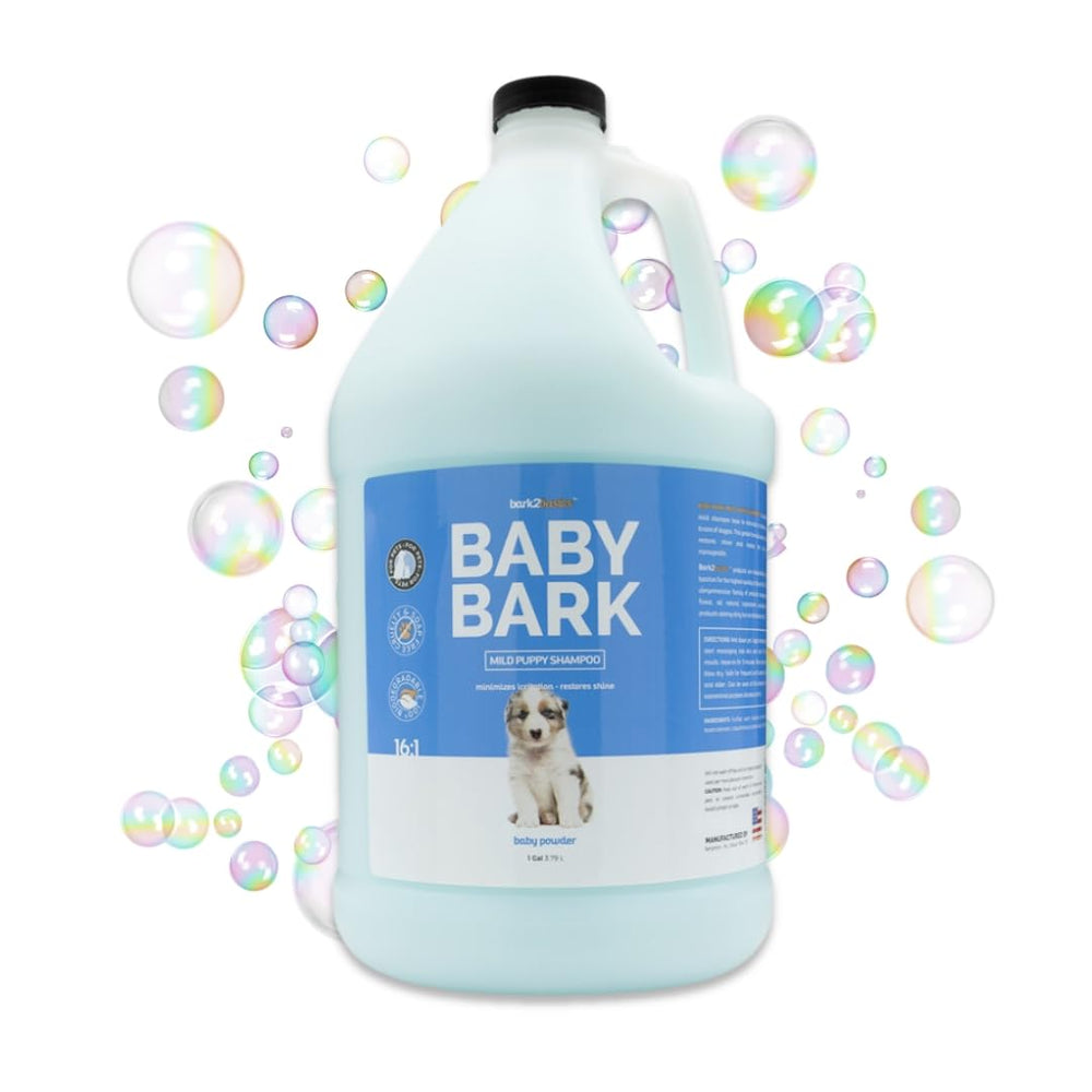 Bark2Basics Baby Bark Shampoo bottle for gentle puppy cleansing and sensitive skin care.