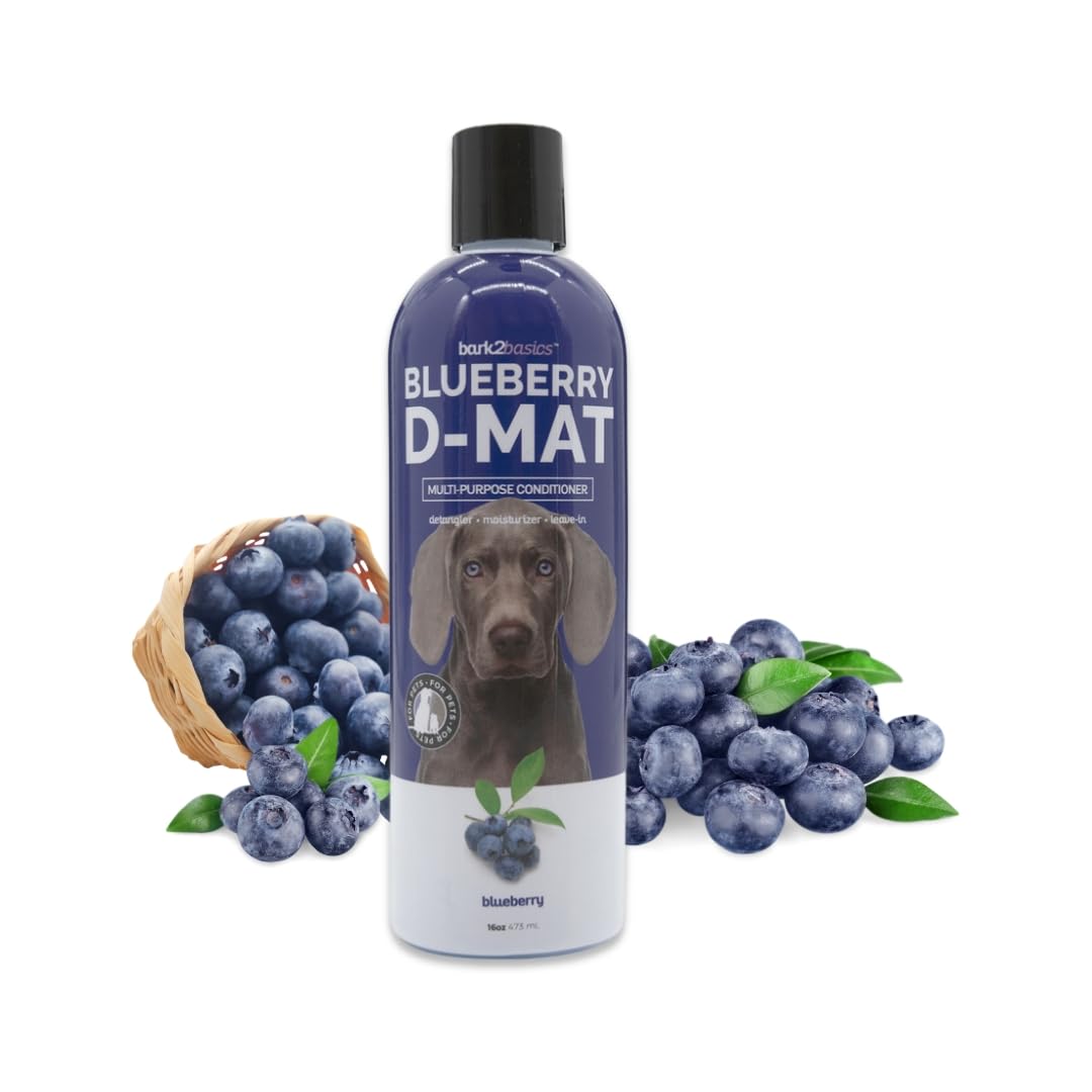Bark2Basics Blueberry D-Mat conditioner bottle for gentle detangling.