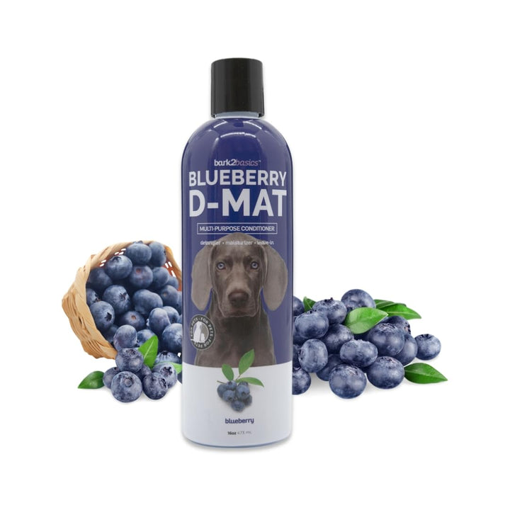 Bark2Basics Blueberry D-Mat conditioner bottle for gentle detangling.