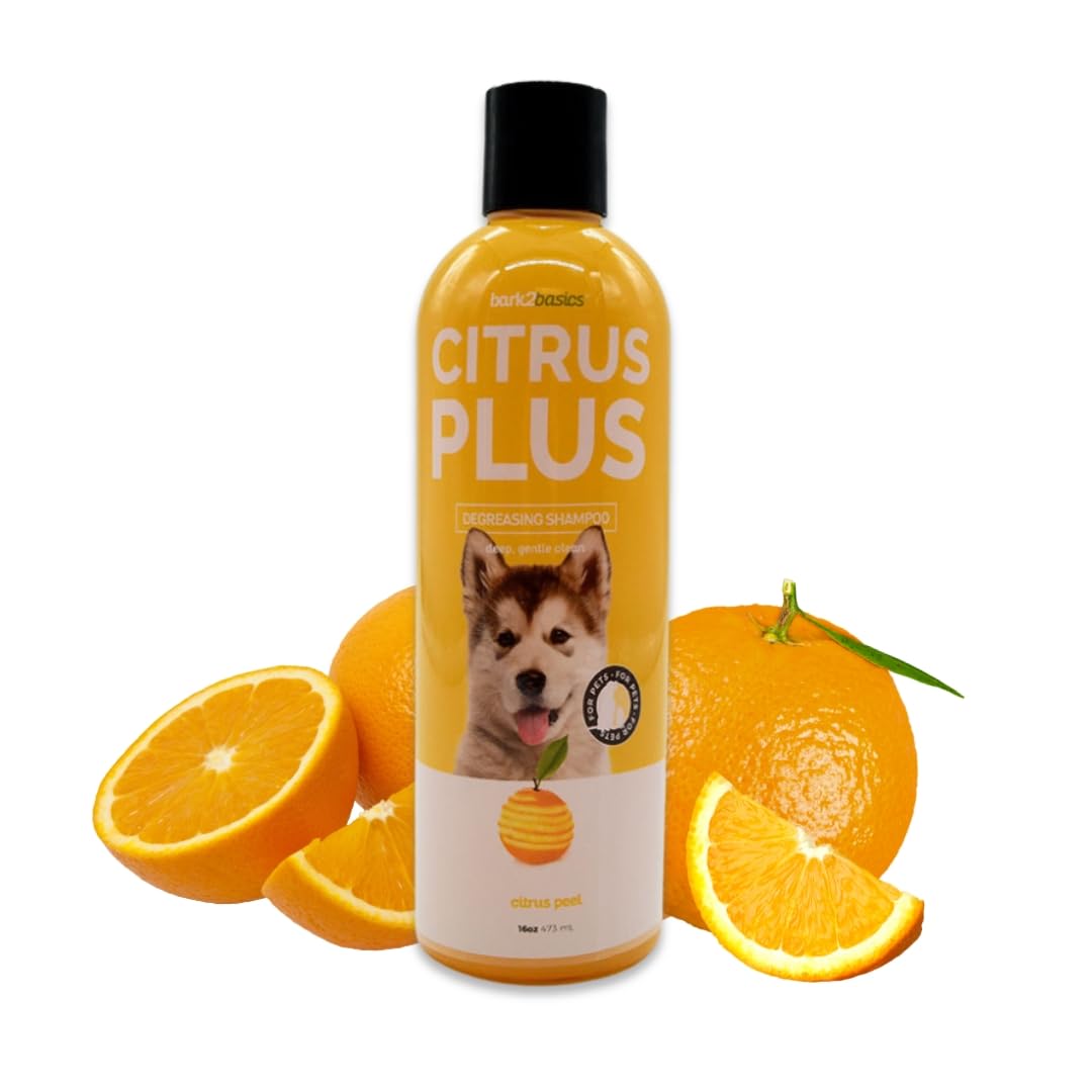 Bark2Basics Citrus Plus shampoo bottle for clean coats at home
