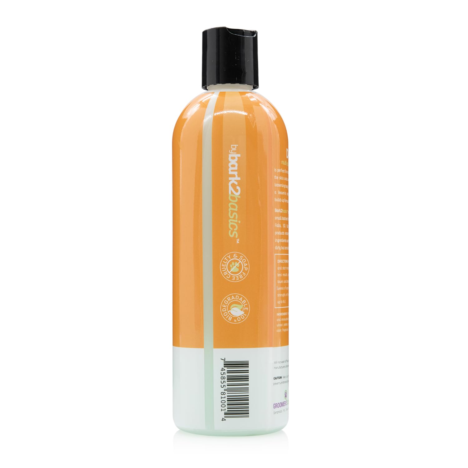 Bark2Basics d-Mat bottle highlights coat hydration during application.
