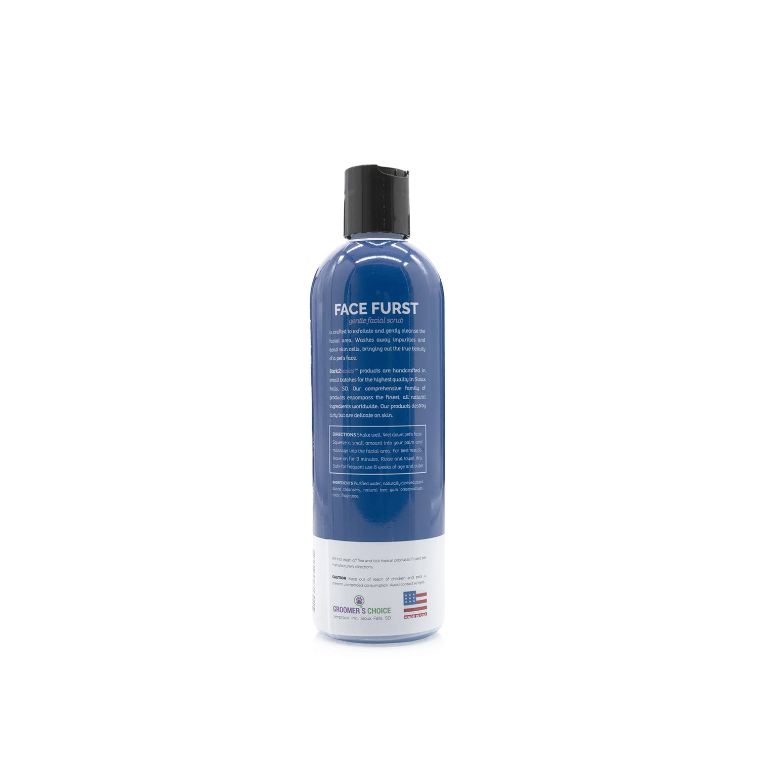 Close-up of tear-stain brightening with Bark2Basics Face Furst Scrub on white fur