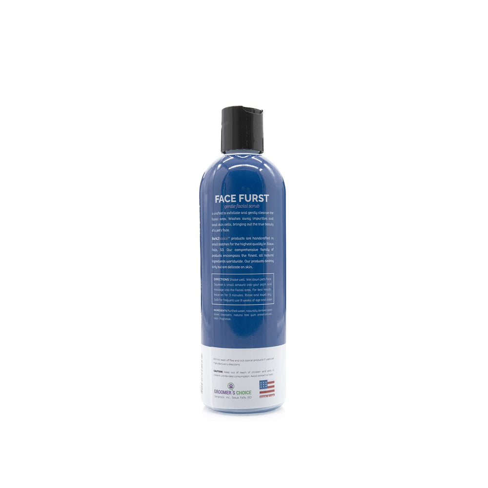 Close-up of tear-stain brightening with Bark2Basics Face Furst Scrub on white fur