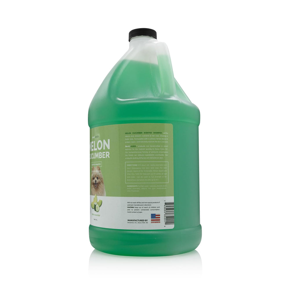 Bark2Basics Melon Cucumber Dog Shampoo label closeup highlights natural ingredients